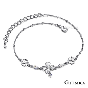 GIUMKA 幸運草愛語腳鍊 精鍍正白K 甜美淑女款 ML04013-1