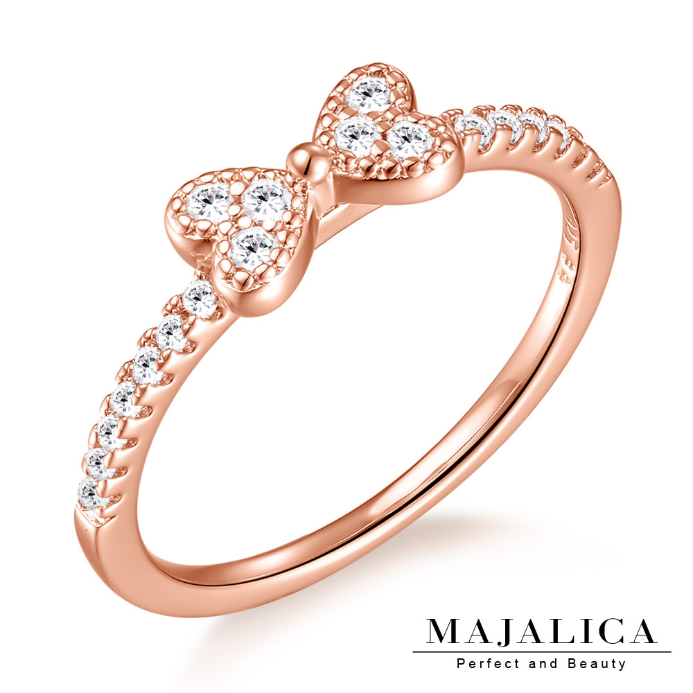 Majalica 愛心蝴蝶結純銀尾戒 玫金款 PR6048-3