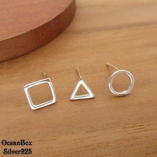 【海洋盒子】三支一組.三角方圓925純銀耳環
