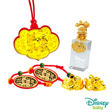 Disney迪士尼系列金飾 彌月金飾印章套組木盒-兩小無猜-美妮造型印章 0.35錢