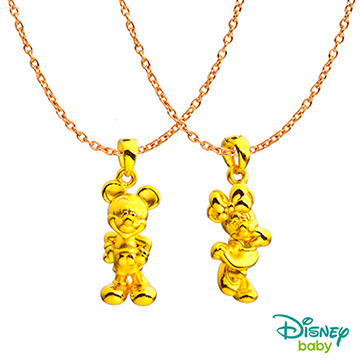 Disney迪士尼系列金飾 黃金墜子-可愛米奇+可愛美妮款 送項鍊