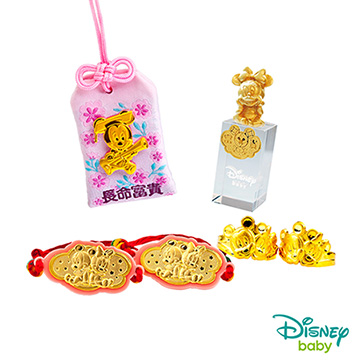 Disney迪士尼系列金飾 彌月金飾御守/印章套組木盒-聰明美妮款-美妮造型印章 0.53錢