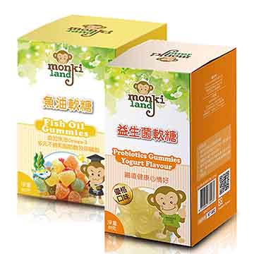 monkiland 魚油軟糖80g/瓶+益生菌軟糖-優格口味80g/瓶,共2瓶